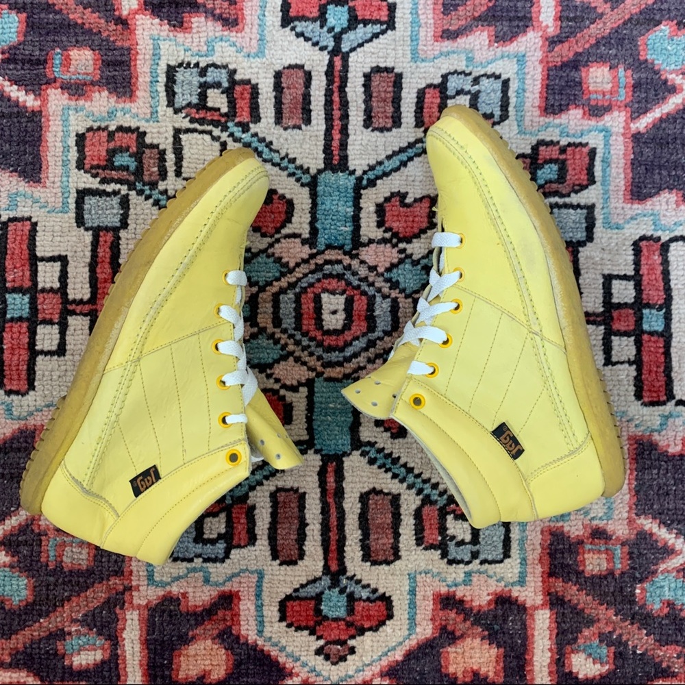 80s Vintage JAG Yellow Leather Hi-Top Sneakers